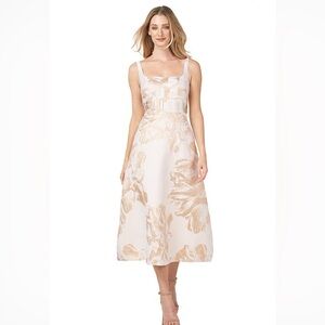 Kay Unger Floral Jacquard Tea Length Fit & Flare Dress Elegant Occasion Size 14